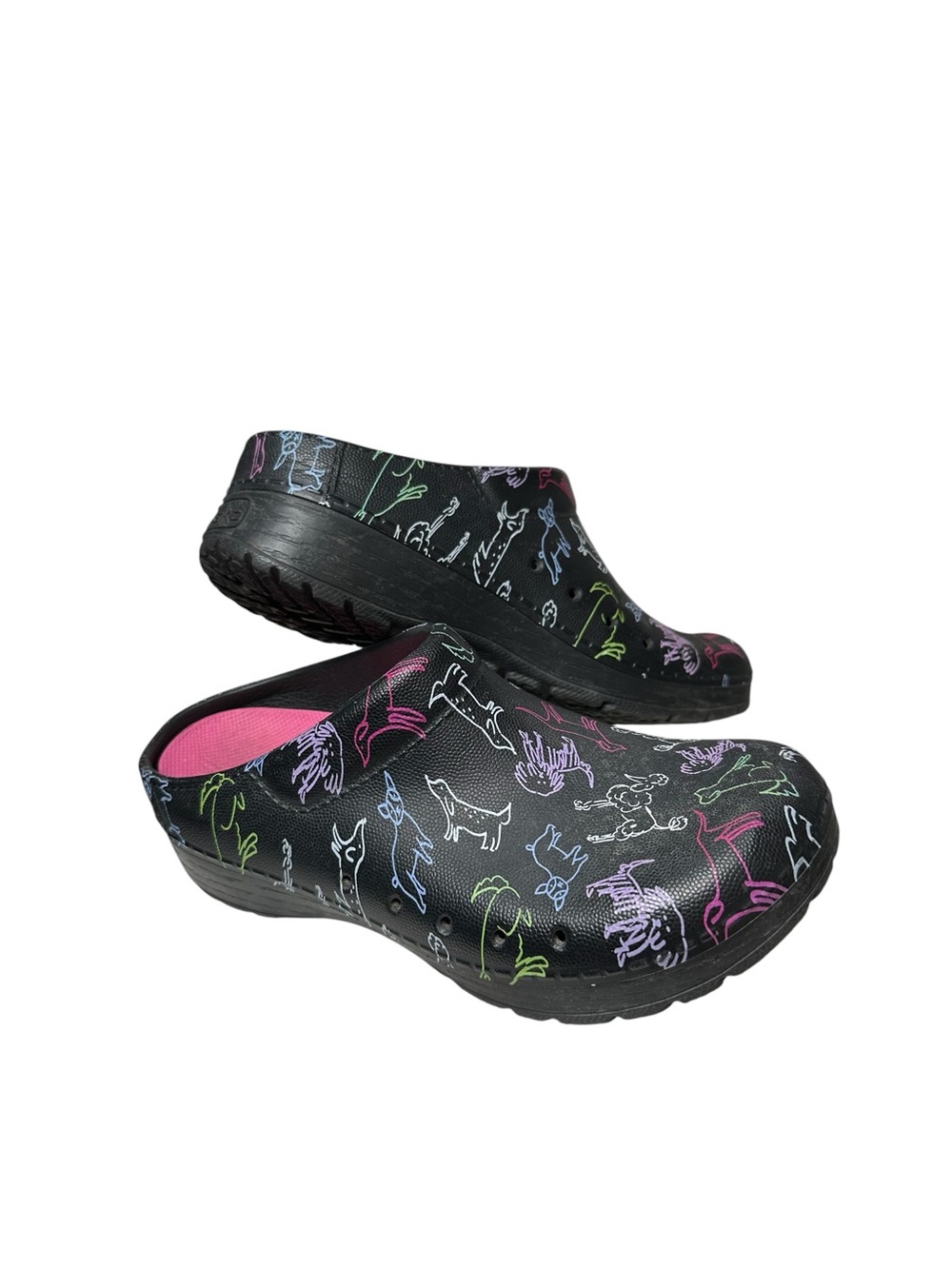 Dansko Kane Black Multi Neon Dog Outline Molded EVA Slip On Clogs Shoes Sz 37